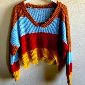 Medium Multi Color Sweater Colorblock Drop